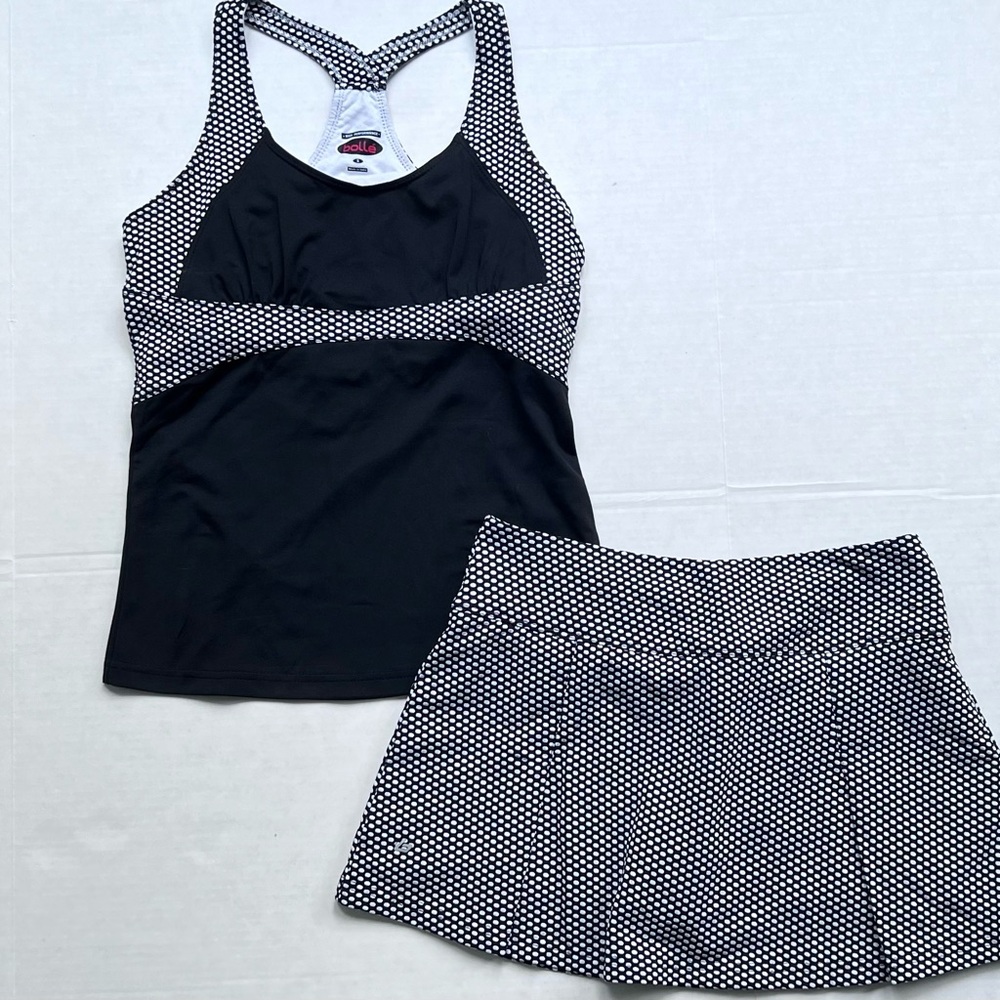 bollé Women's Black and White Polka Dot Tennis Skirt and Top 🎾